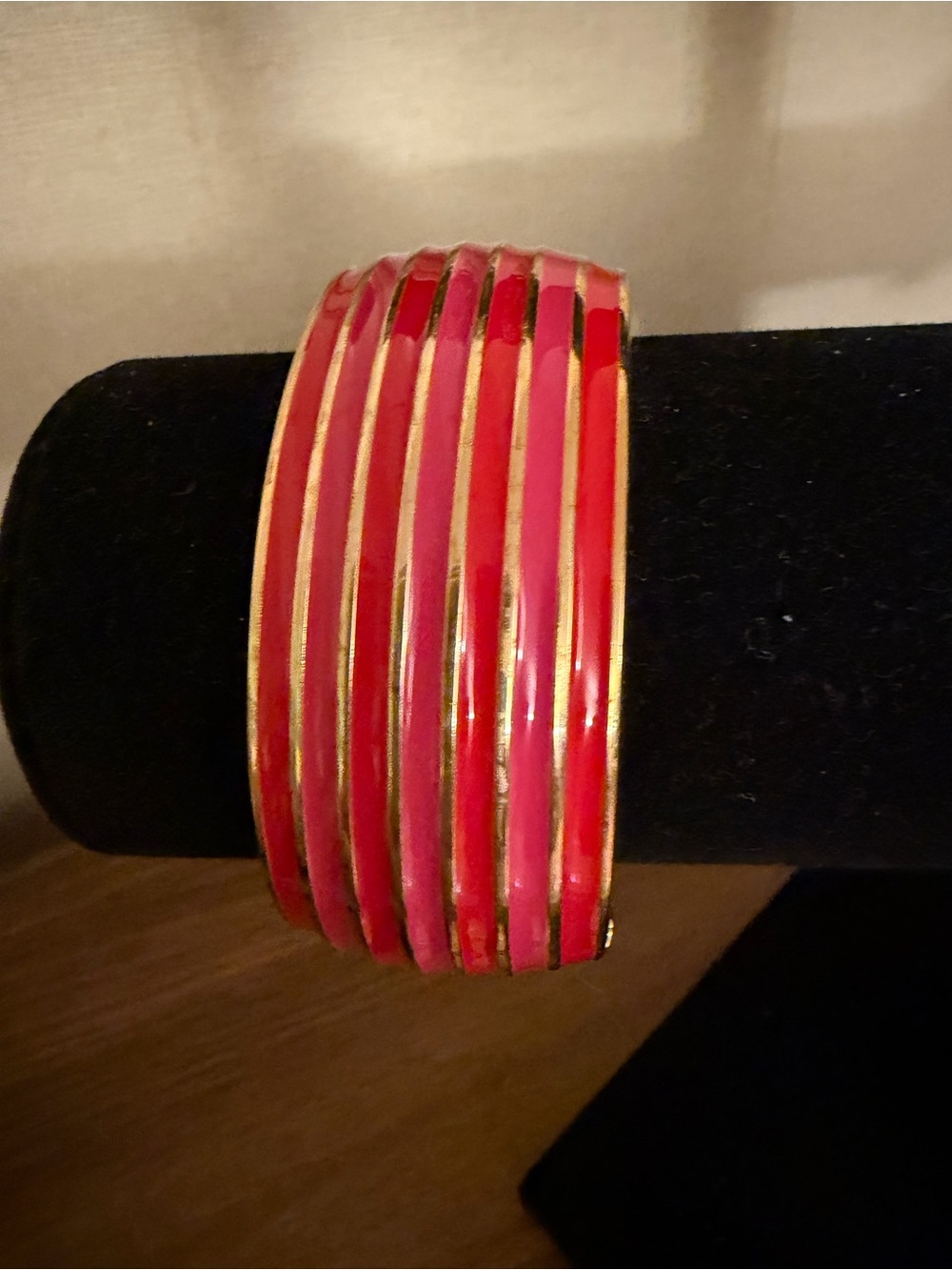 Gold-Tone Red Enamel Stackable Bangle Bracelet Set - Women Jewelry